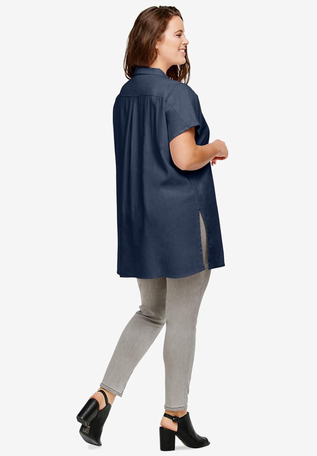 image:imageEllos Plus Size LinenBlend Button Front TunicNavy