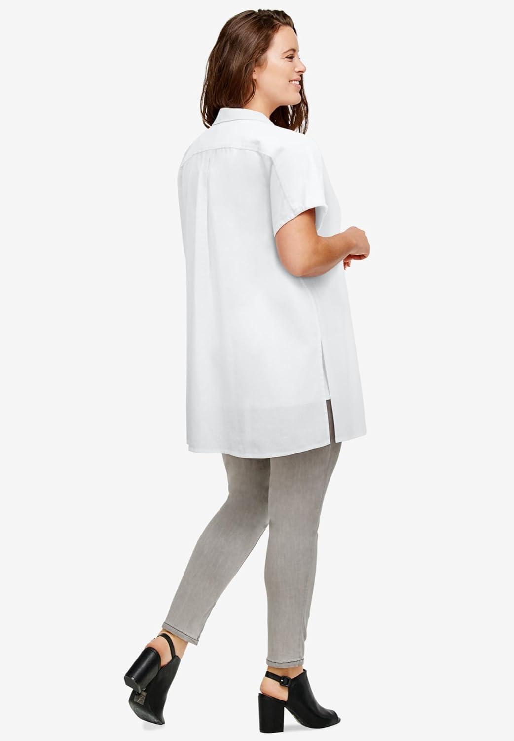 image:imageEllos Plus Size LinenBlend Button Front TunicWhite