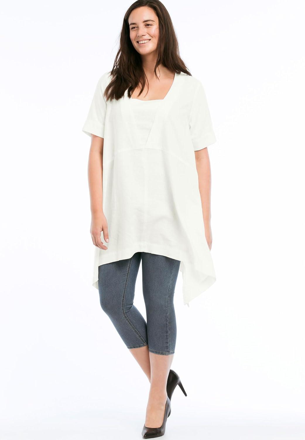 image:imageEllos Plus Size LinenBlend Hanky Hem TunicStone
