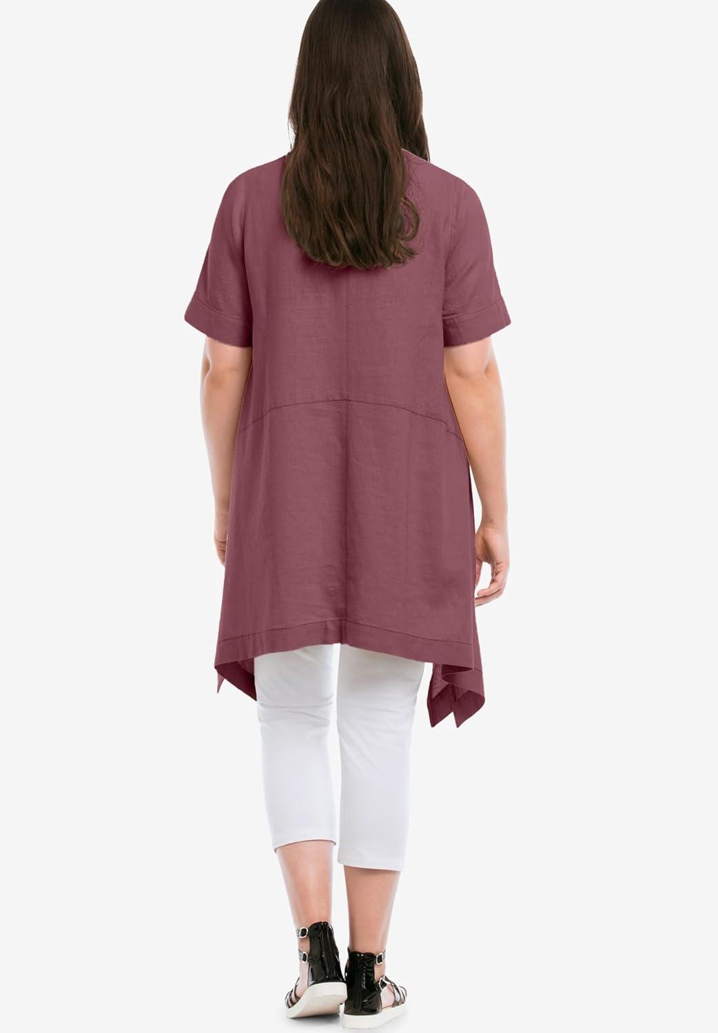 image:imageEllos Plus Size LinenBlend Hanky Hem TunicVintage Plum