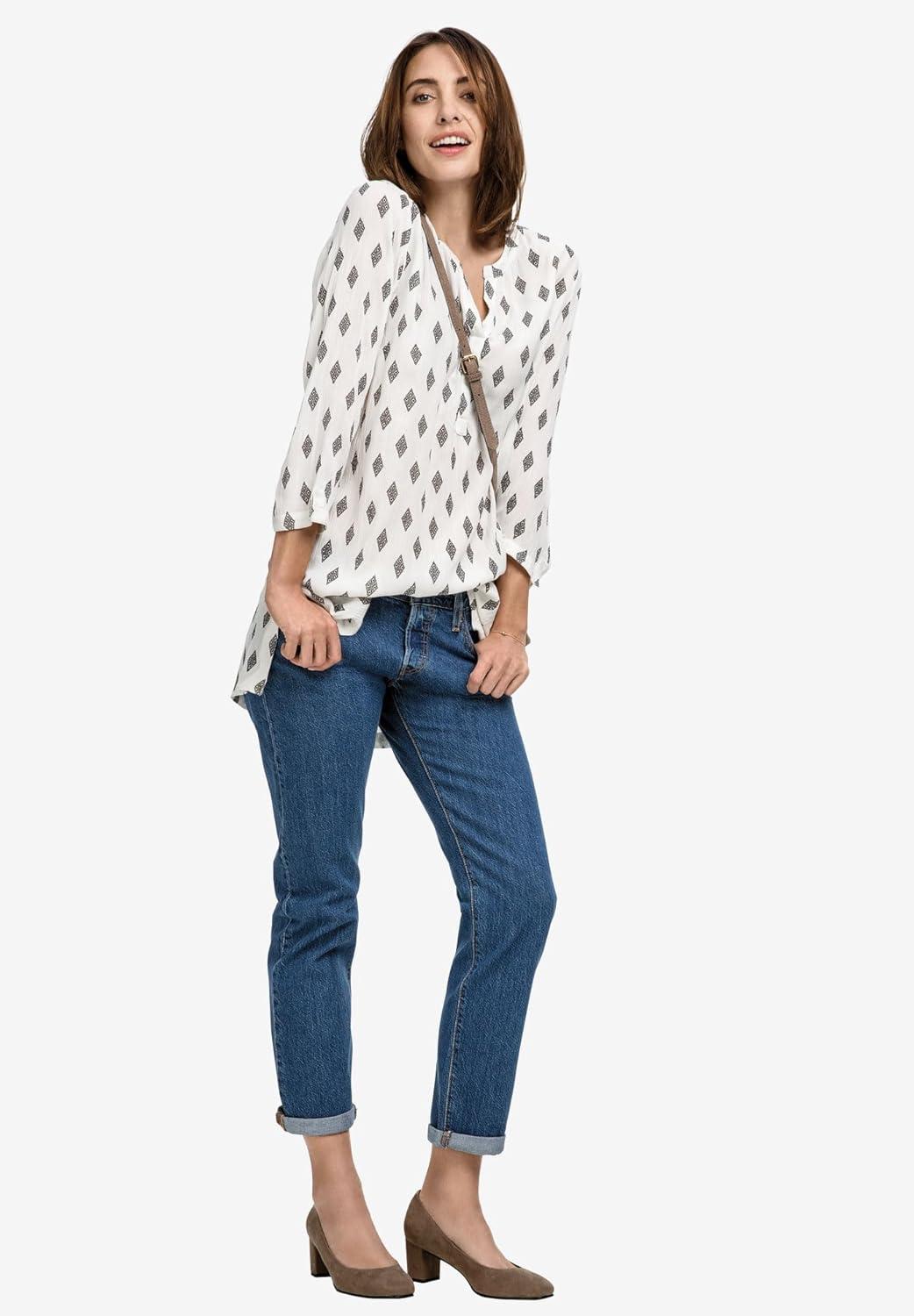 image:imageEllos Plus Size Notch Neck Crinkle TunicBlack White Stripe
