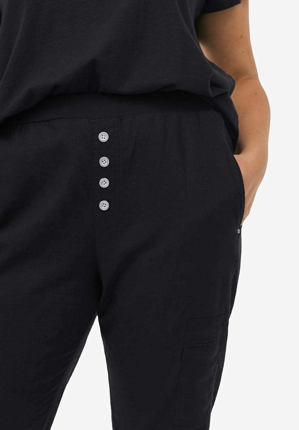 image:imageEllos Plus Size Ribbed Elastic Waist LinenBlend CaprisBlack