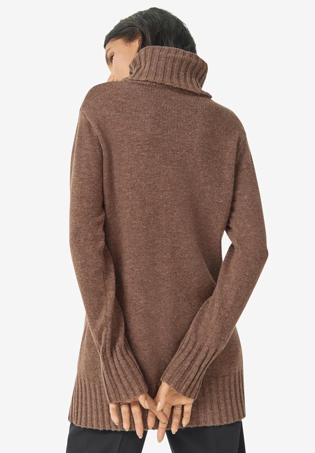 image:imageEllos Plus Size Ribbed Turtleneck Tunic SweaterBlack