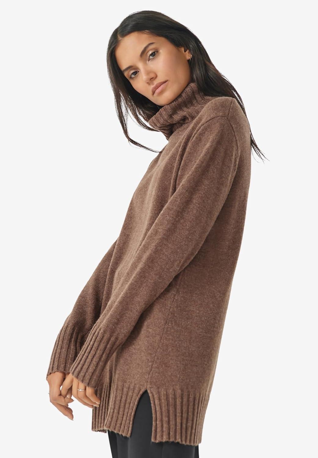 image:imageEllos Plus Size Ribbed Turtleneck Tunic SweaterBlack