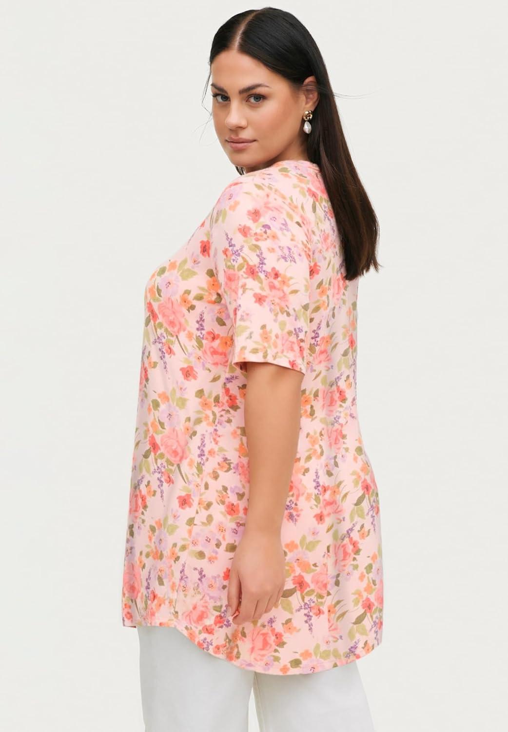 image:imageEllos Plus Size Short Sleeve Inverted Pleat TunicLilac Whisper Floral