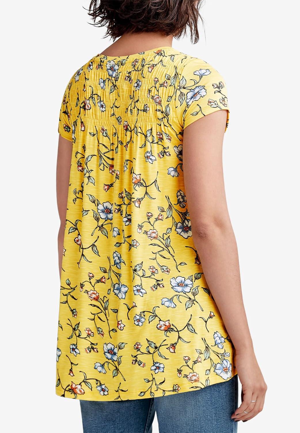 image:imageEllos Plus Size Smocked TunicPrimrose Yellow Floral