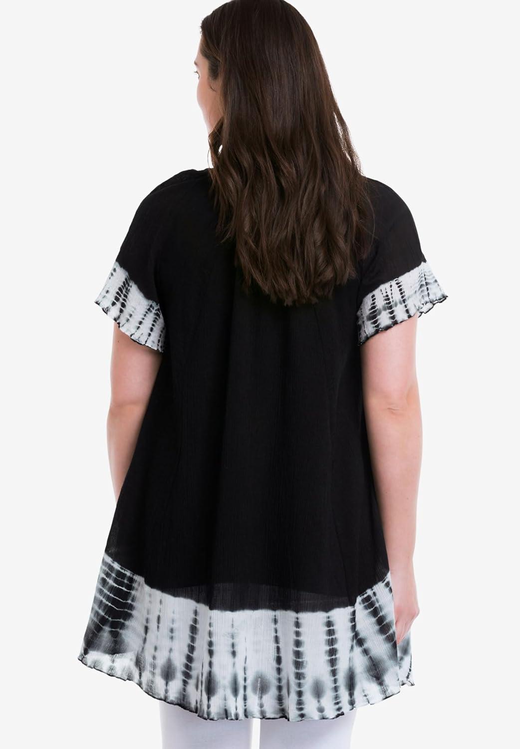 image:imageEllos Plus Size TieDye Gauze TunicBlack White Tie Dye