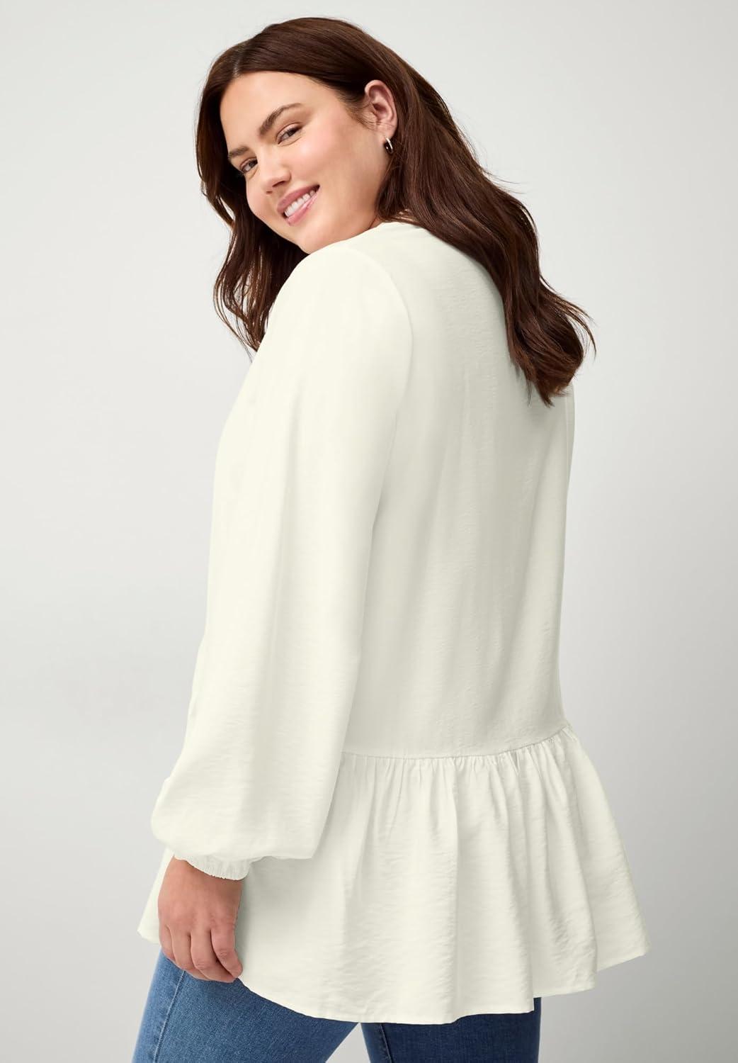 image:imageEllos Plus Size VNeck Peplum TunicIvory