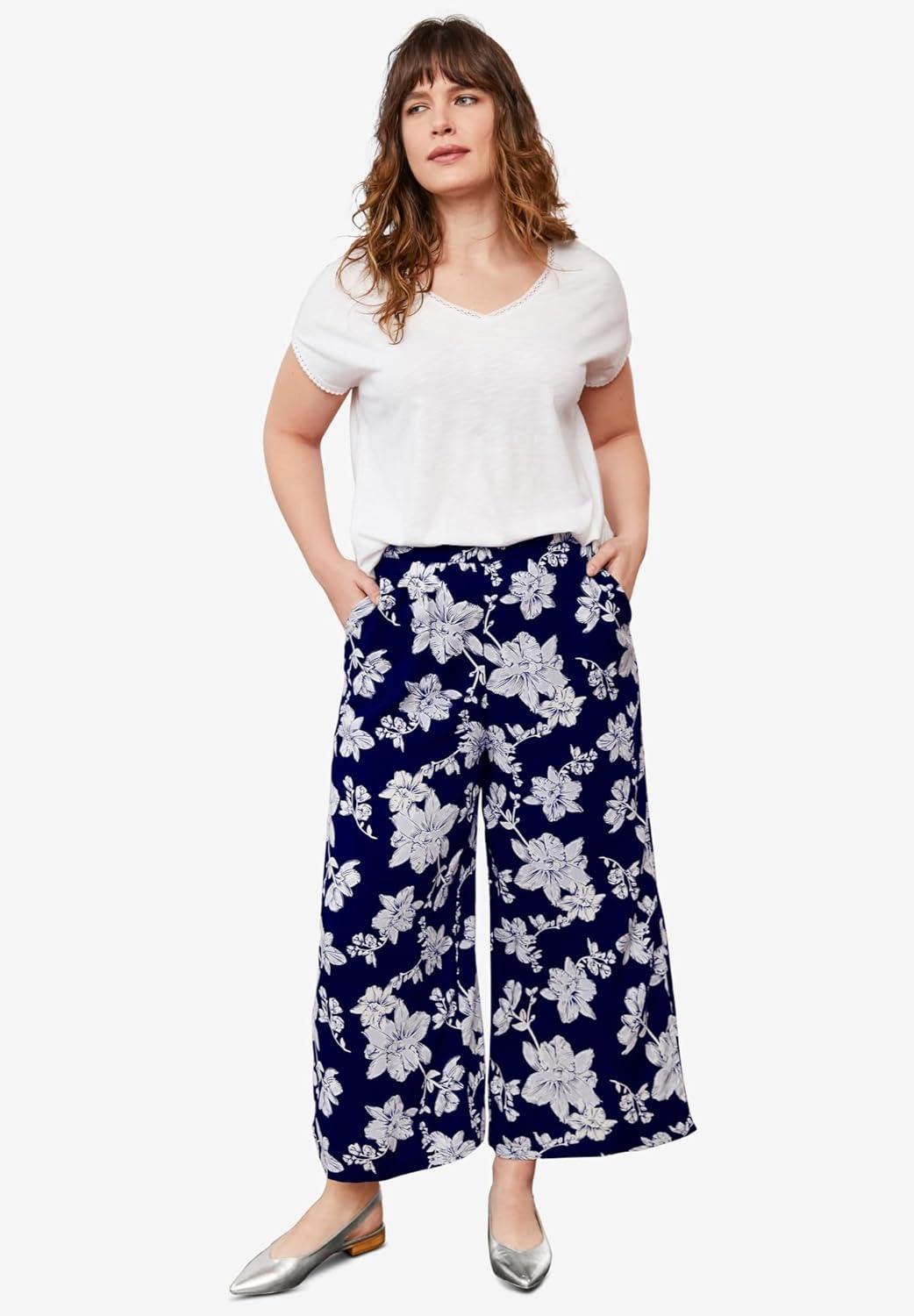 image:imageEllos Plus Size WideLeg Crop PantsNavy Floral