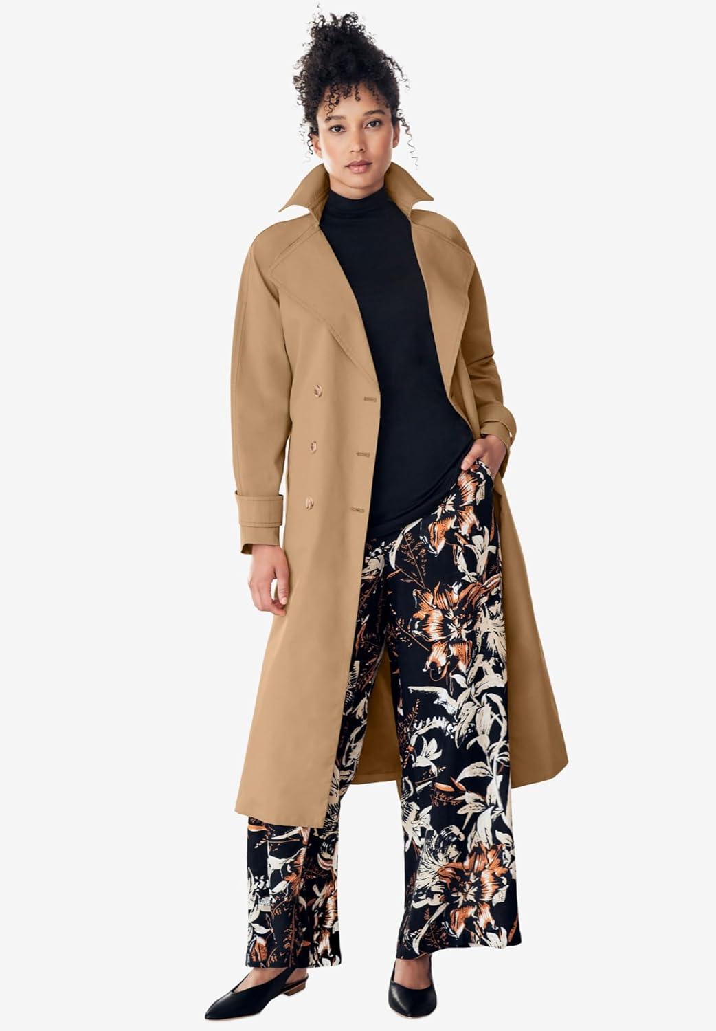 image:imageEllos Plus Size WideLeg Soft Pants with Back ElasticBlack Grey Print