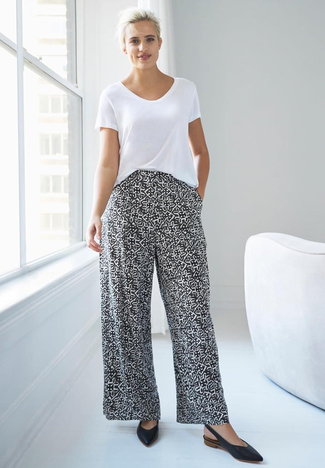 image:imageEllos Plus Size WideLeg Soft Pants with Back ElasticNavy