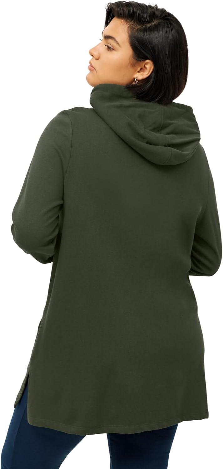 image:imageEllos Womens Plus Size ZipFront Hoodie With Zip Pockets French Terry Long Oversized JacketDeep Olive