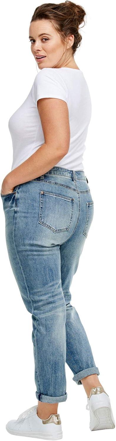 image:imageellos Comfortable Womens Plus Size Boyfriend Jeans Stretch Denim MidRiseLight Blue Wash