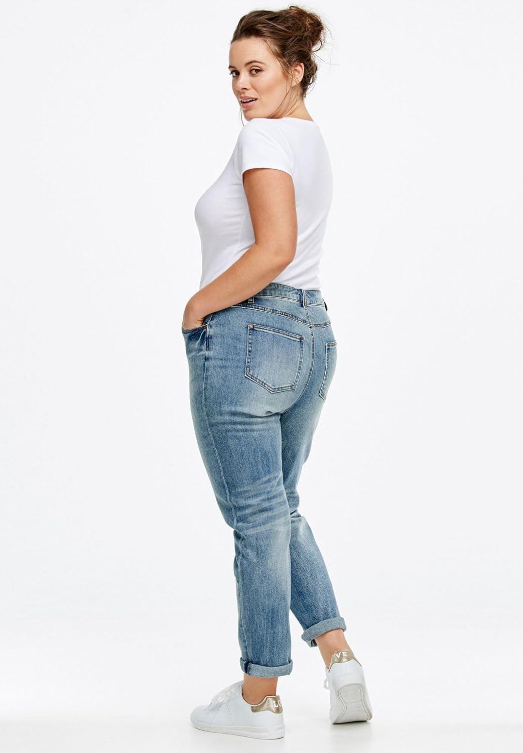 image:imageellos Comfortable Womens Plus Size Boyfriend Jeans Stretch Denim MidRiseLight Blue Wash