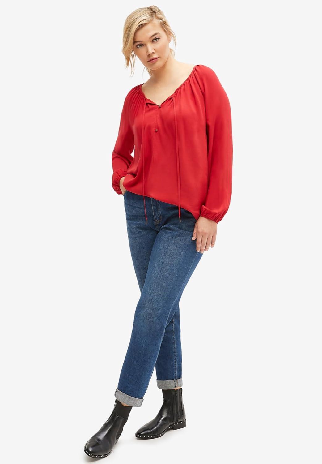 image:imageellos Comfortable Womens Plus Size Boyfriend Jeans Stretch Denim MidRiseLight Stonewash