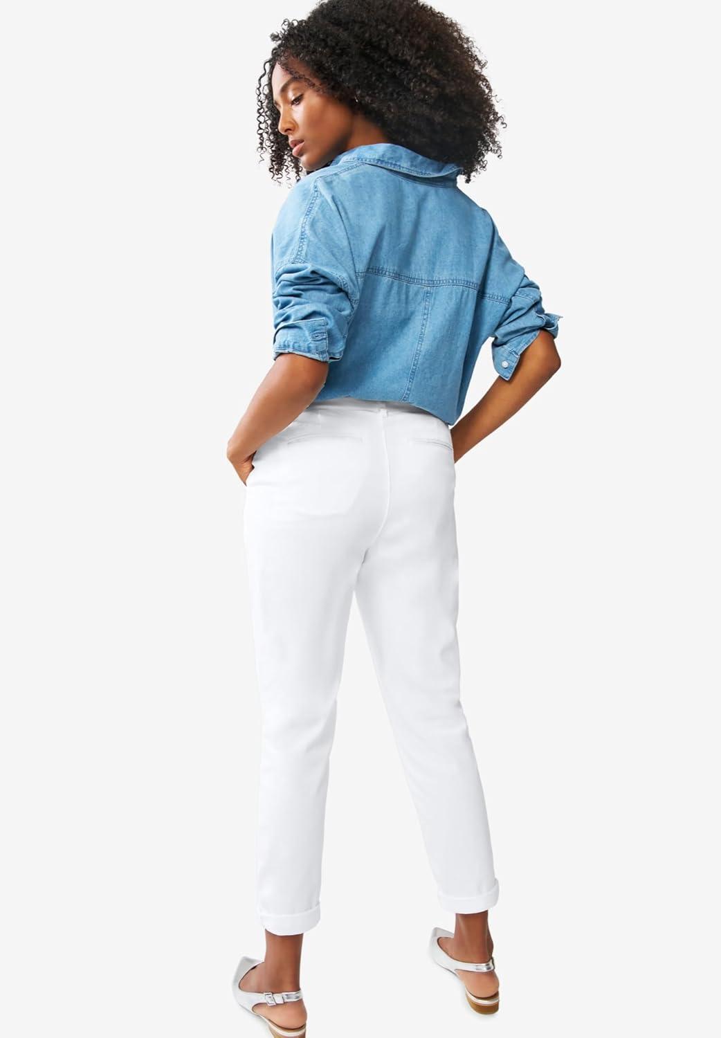 image:imageellos Comfortable Womens Plus Size Modern Stretch Chino Pants Slim Fit Work amp CasualWhite