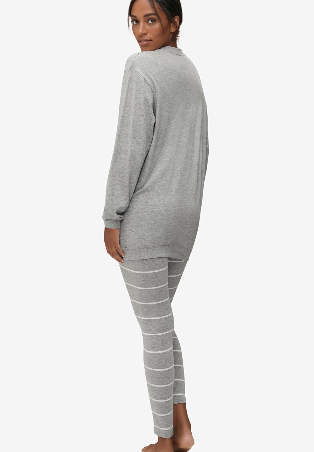 image:imageellos Plus Size 2Piece Tunic amp Legging PJ SetHeather Grey White Stripe