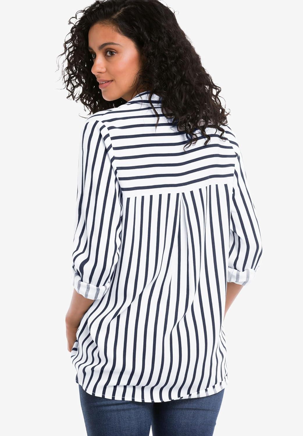 image:imageellos Plus Size Button Placket Popover TunicNavy Stripe