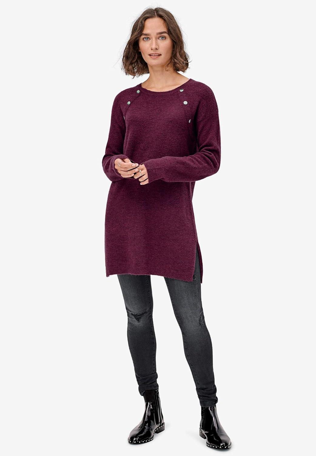 image:imageellos Plus Size ButtonTrim Sweater TunicHeather Taupe Grey
