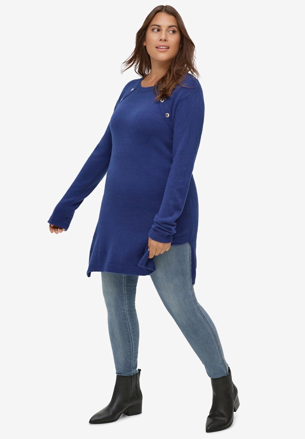image:imageellos Plus Size ButtonTrim Sweater TunicMidnight Berry Marled