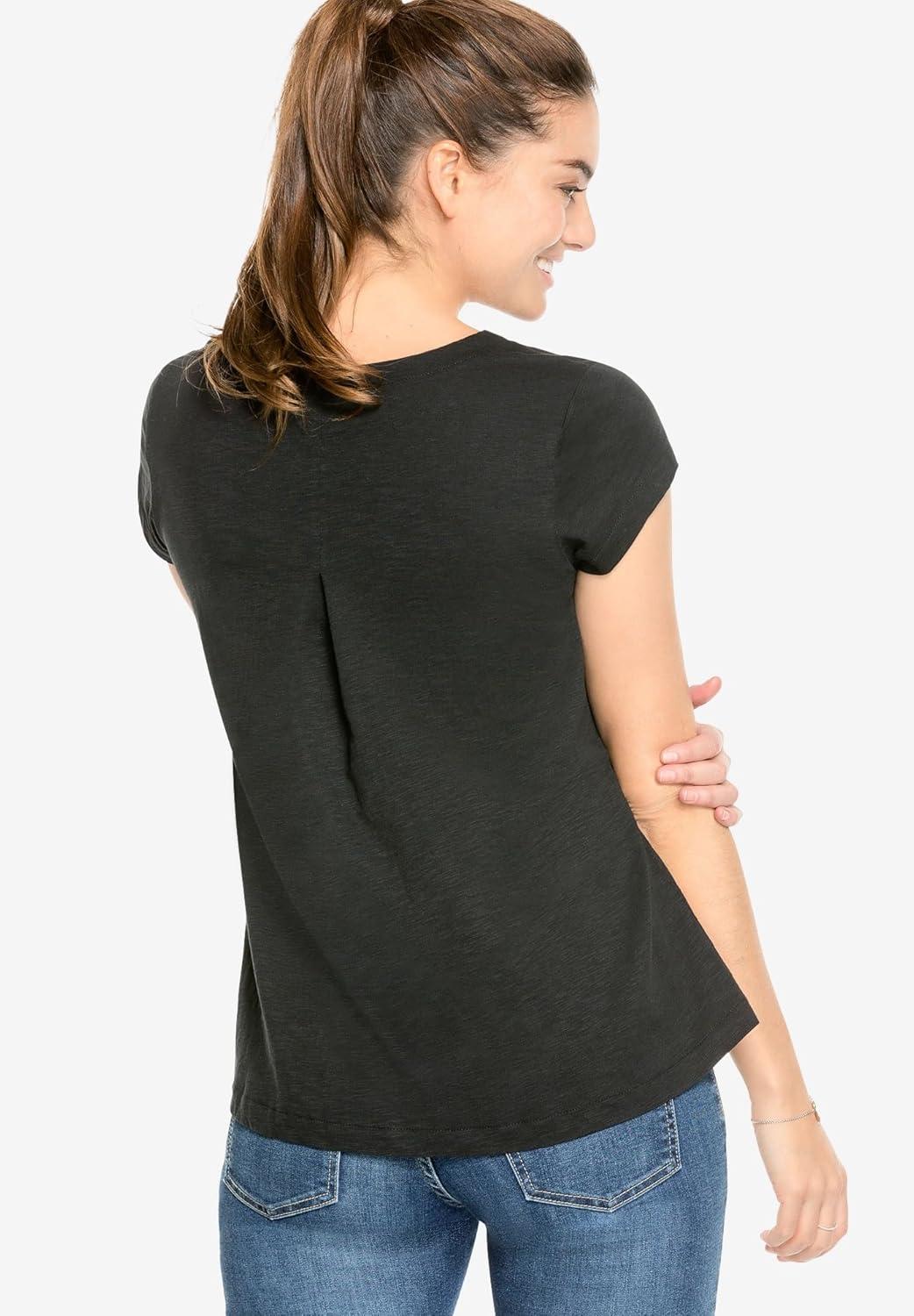 image:imageellos Plus Size Cotton Jersey Slub Cap Sleeve Trapeze TeeBlack