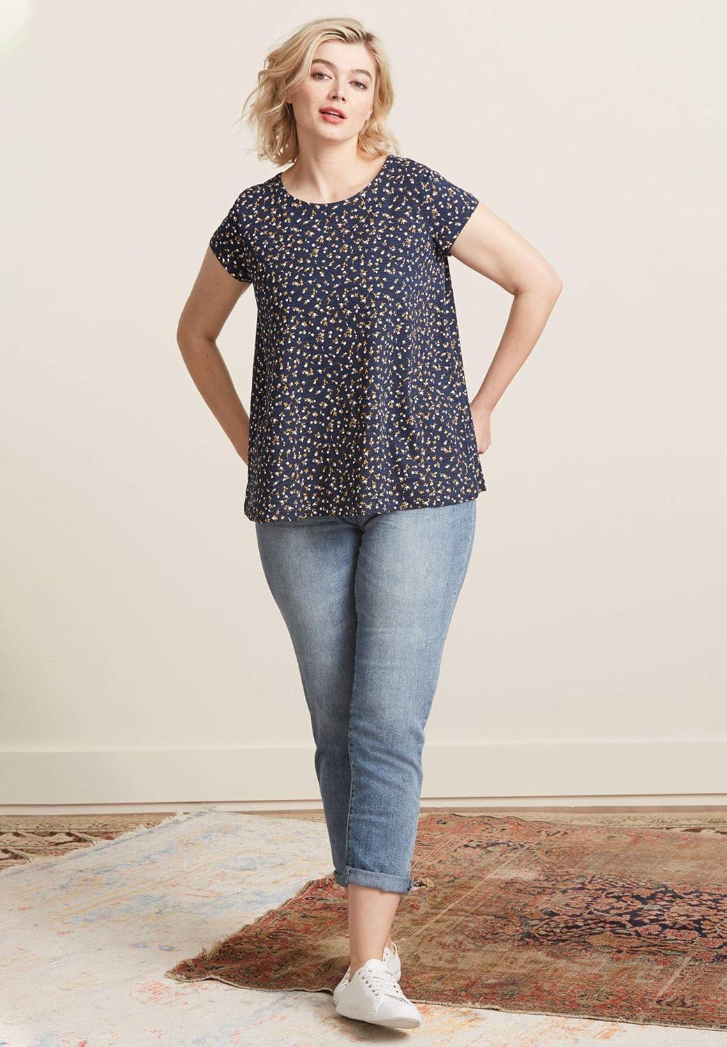 image:imageellos Plus Size Cotton Jersey Slub Cap Sleeve Trapeze TeeBlack