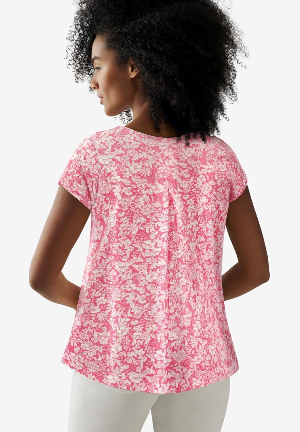 image:imageellos Plus Size Cotton Jersey Slub Cap Sleeve Trapeze TeeDelicate Pink White Floral