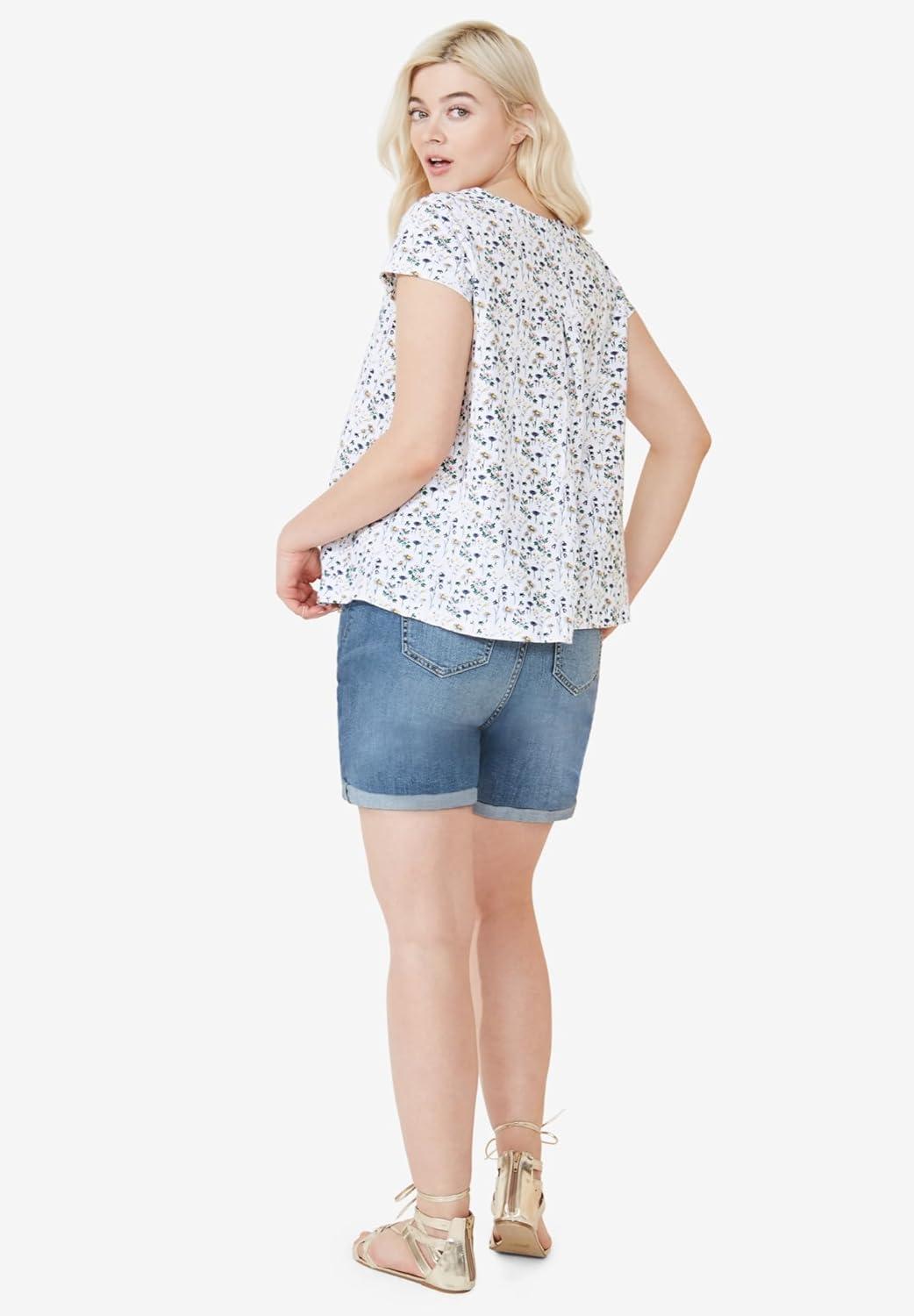 image:imageellos Plus Size Cotton Jersey Slub Cap Sleeve Trapeze TeeFloral Print
