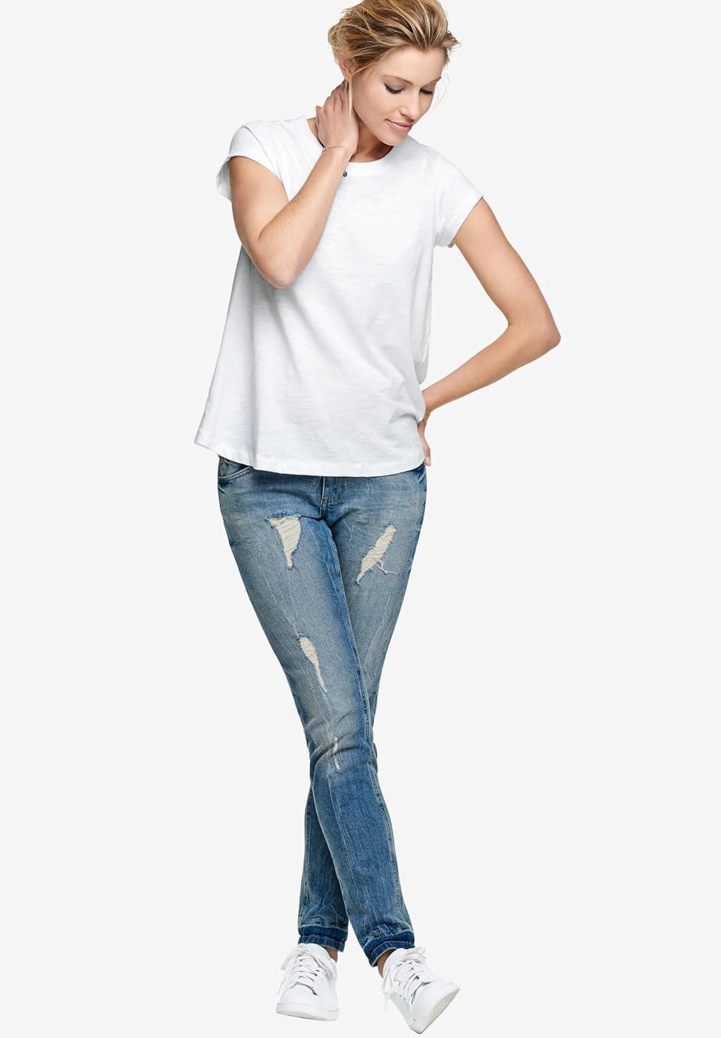 image:imageellos Plus Size Cotton Jersey Slub Cap Sleeve Trapeze TeeWhite