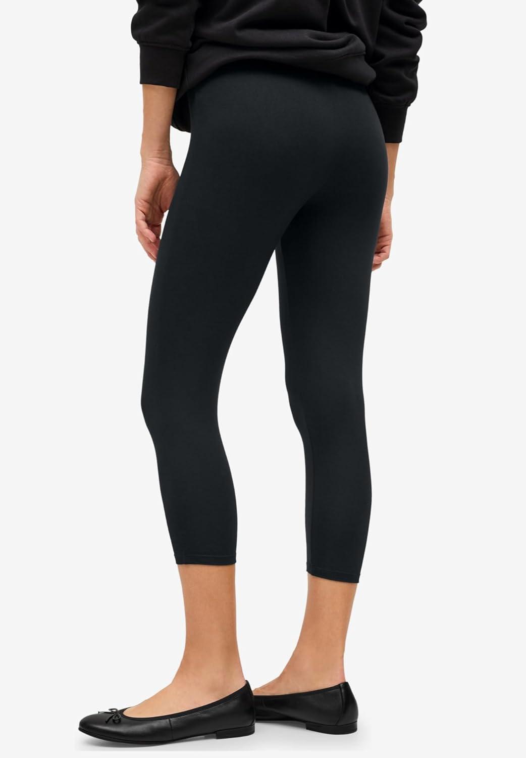 image:imageellos Plus Size Cotton Spandex Capri Length LeggingsBlack