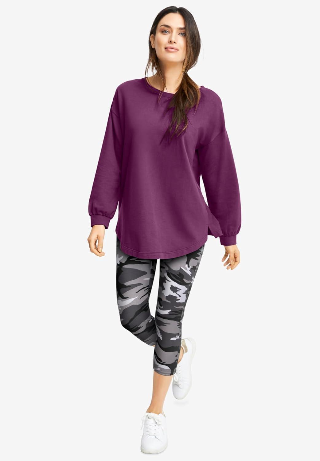 image:imageellos Plus Size Cotton Spandex Capri Length LeggingsHeather Charcoal