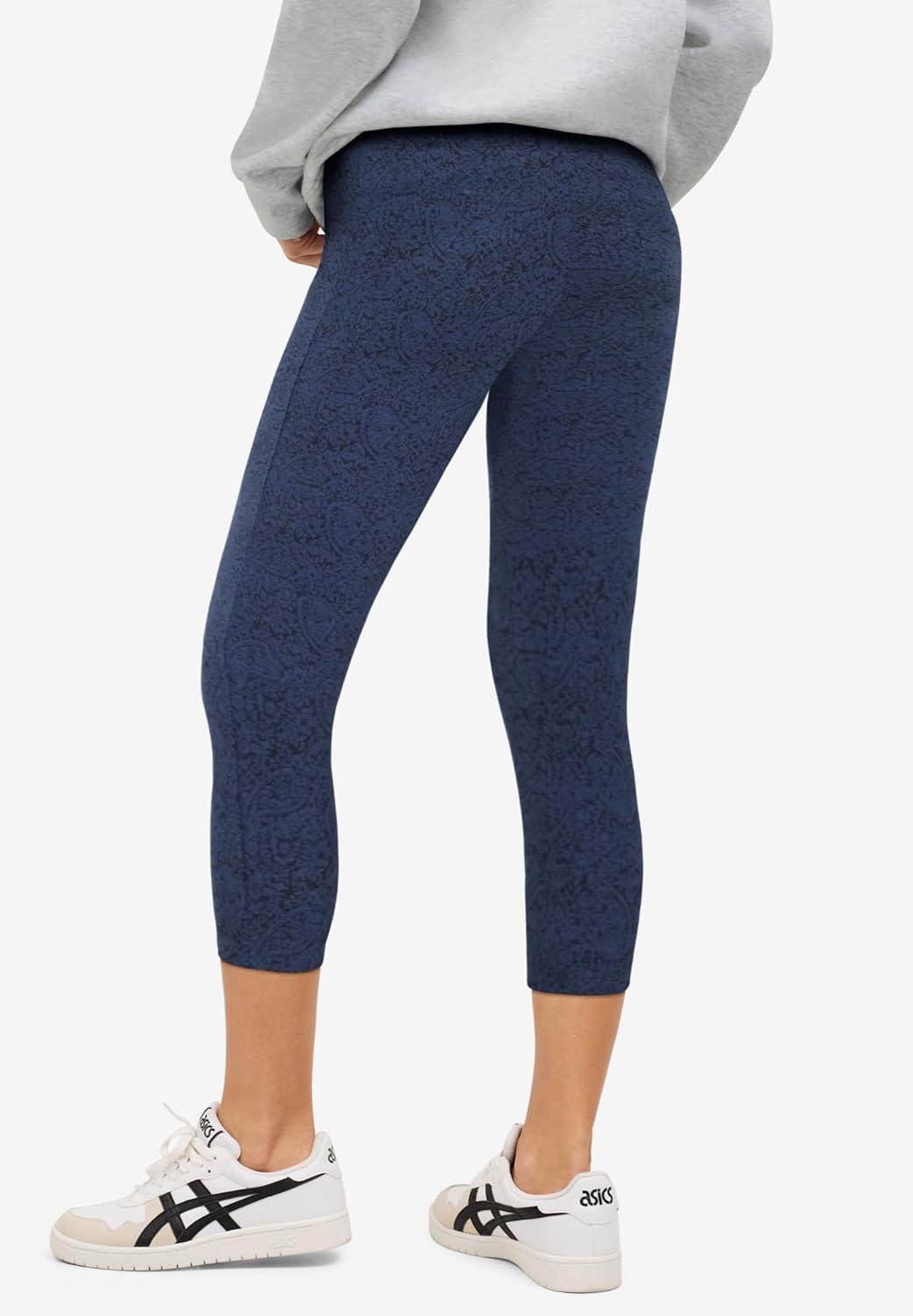 image:imageellos Plus Size Cotton Spandex Capri Length LeggingsNavy Paisley