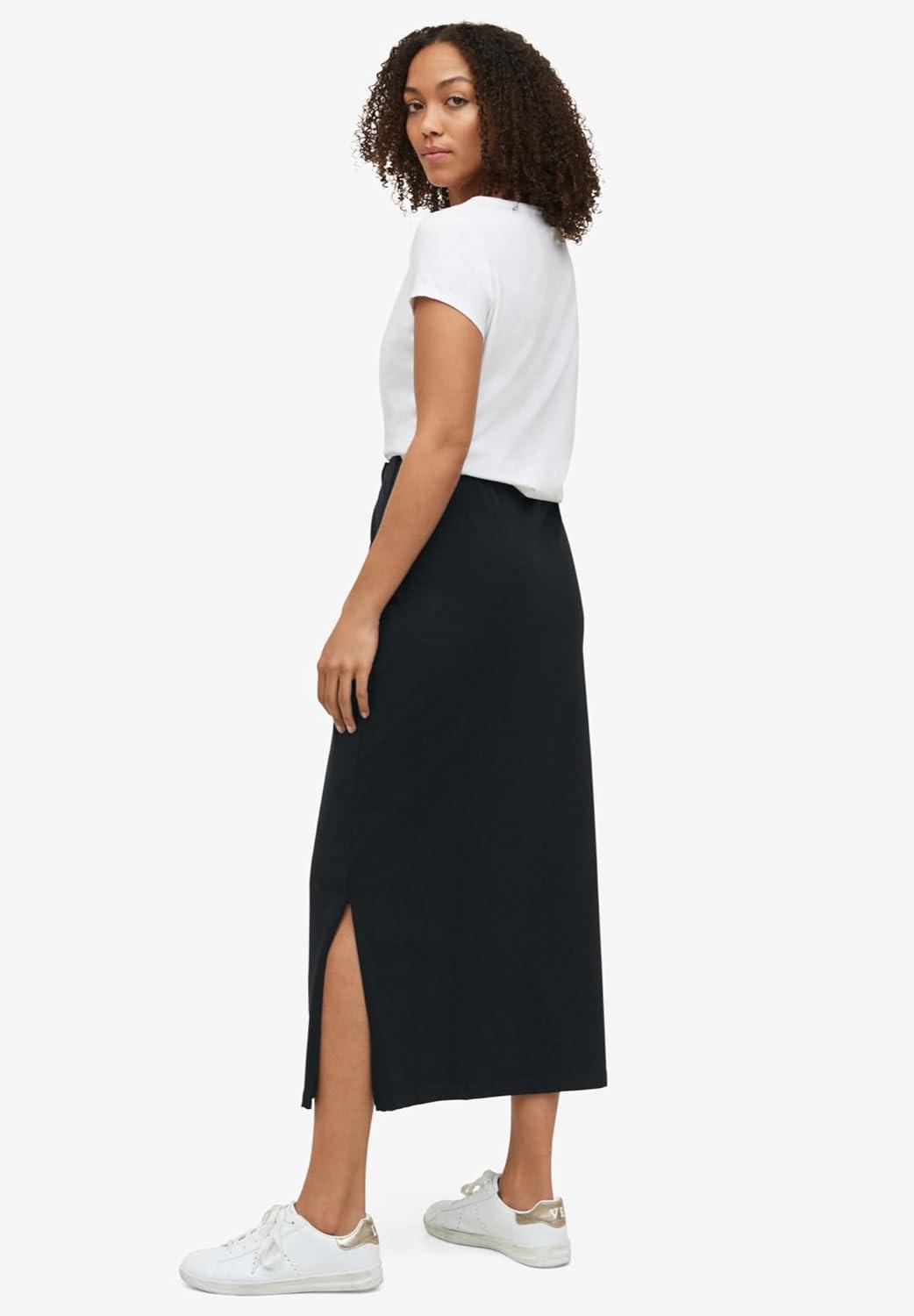 image:imageellos Plus Size Cotton Spandex Pull On A Line Maxi SkirtBlack