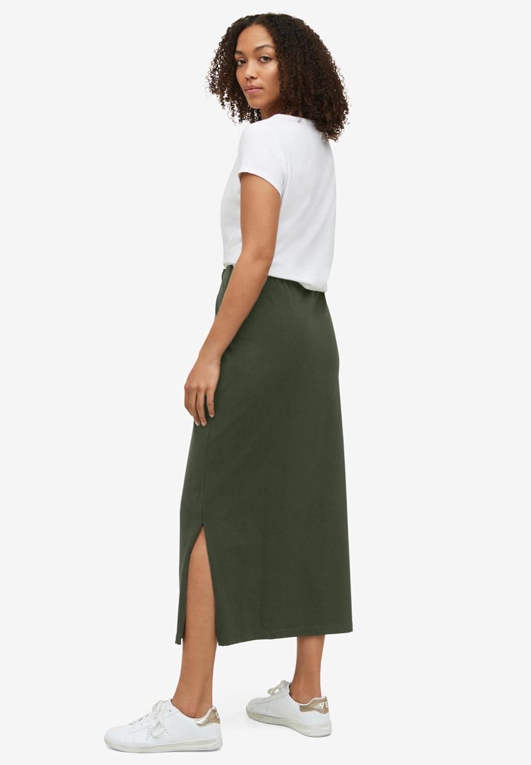 image:imageellos Plus Size Cotton Spandex Pull On A Line Maxi SkirtDeep Olive
