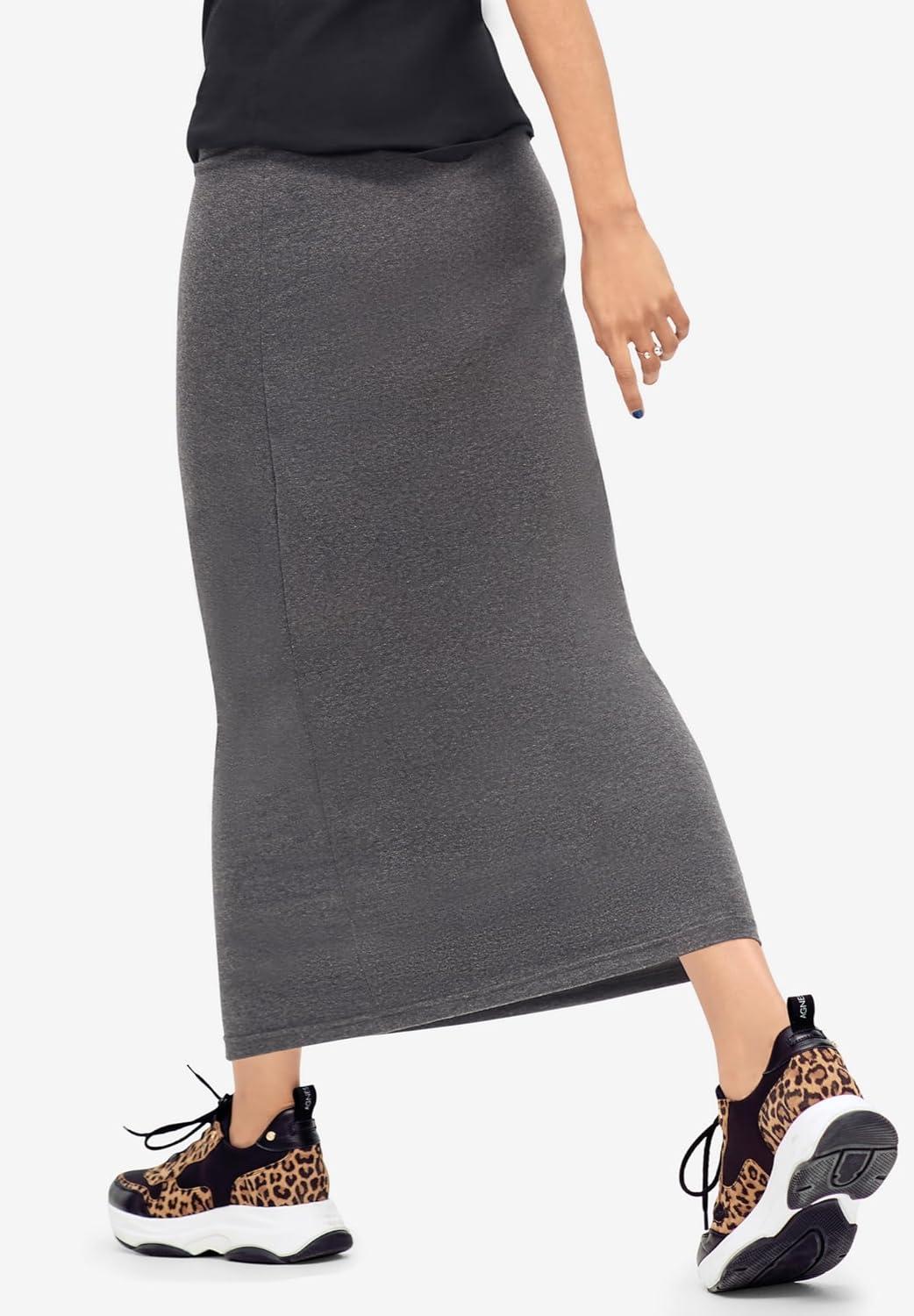 image:imageellos Plus Size Cotton Spandex Pull On A Line Maxi SkirtMedium Heather Grey