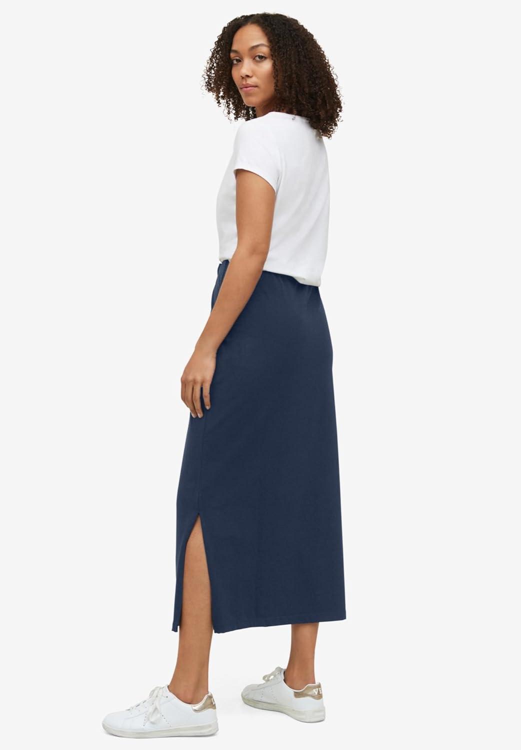 image:imageellos Plus Size Cotton Spandex Pull On A Line Maxi SkirtNavy