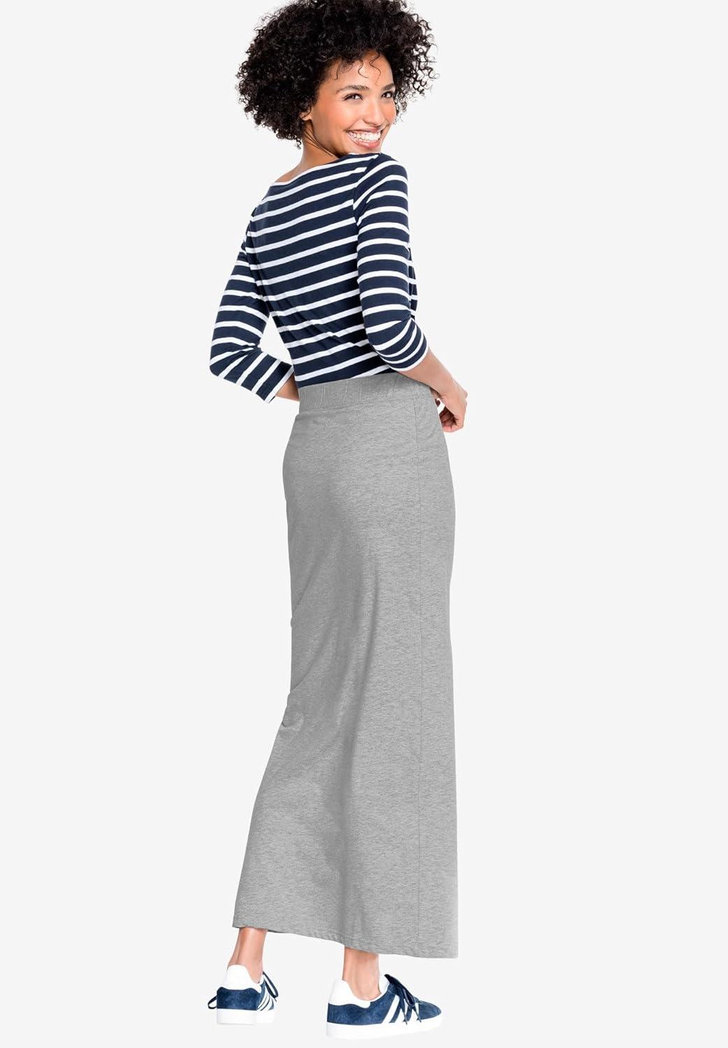 image:imageellos Plus Size Cotton Spandex Pull On A Line Maxi SkirtNavy