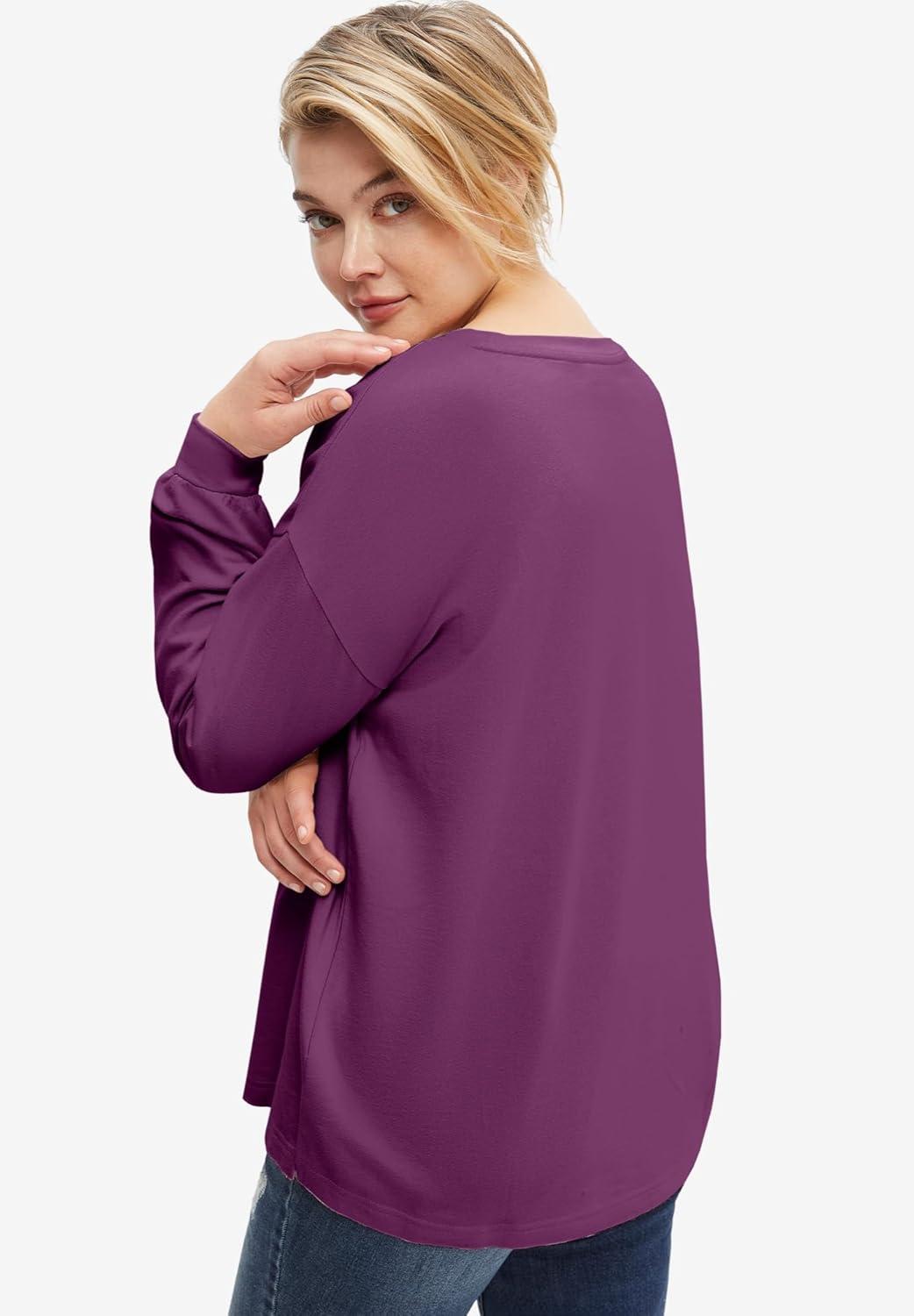 image:imageellos Plus Size French Terry Blouson Sleeve Sweatshirt TunicViolet Plum