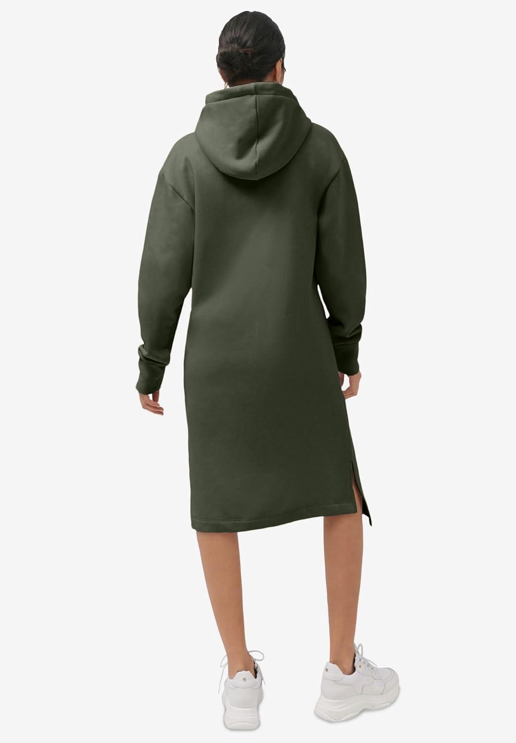 image:imageellos Plus Size French Terry Hooded Sweatshirt DressDeep Olive