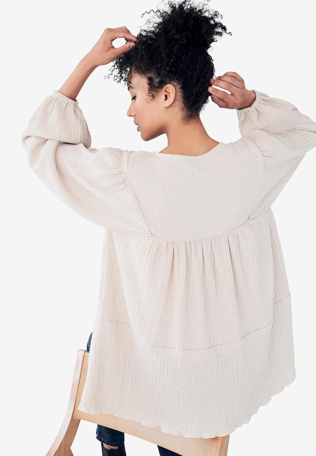 image:imageellos Plus Size Keyhole Tiered Textured Knit TunicWood Rose Pink