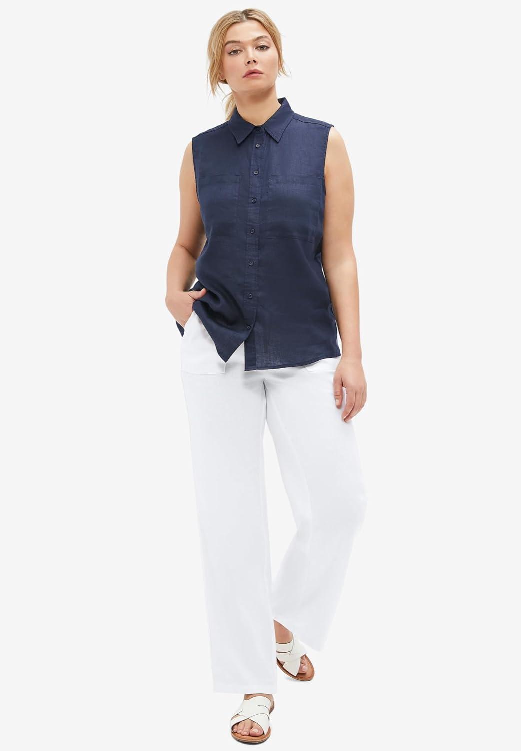 image:imageellos Plus Size LinenBlend Drawstring PantsBark
