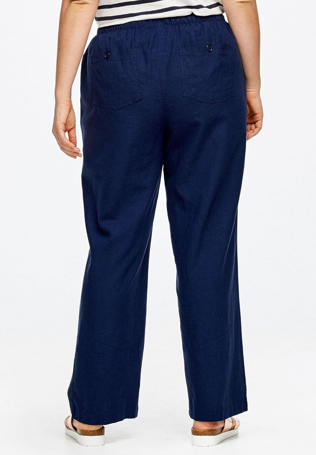 image:imageellos Plus Size LinenBlend Drawstring PantsMidnight Green