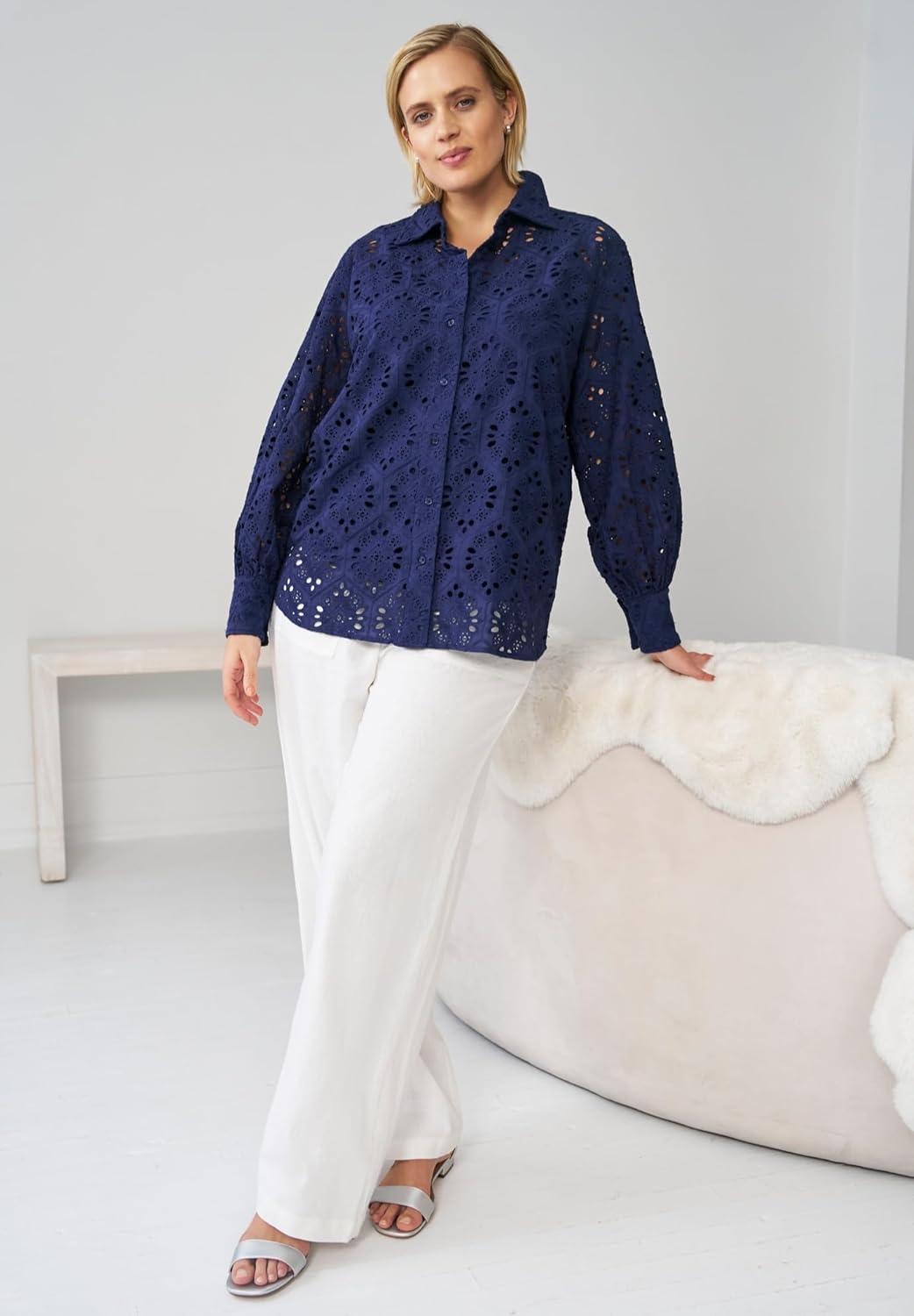 image:imageellos Plus Size LinenBlend Drawstring PantsNavy