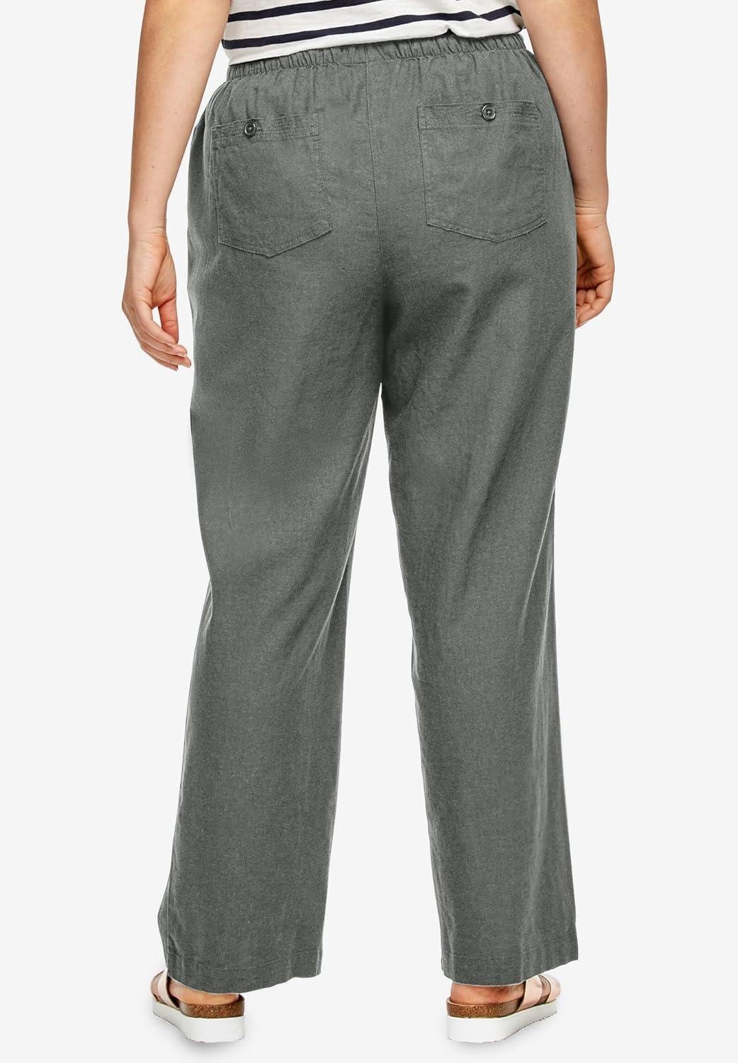 image:imageellos Plus Size LinenBlend Drawstring PantsOlive Grey