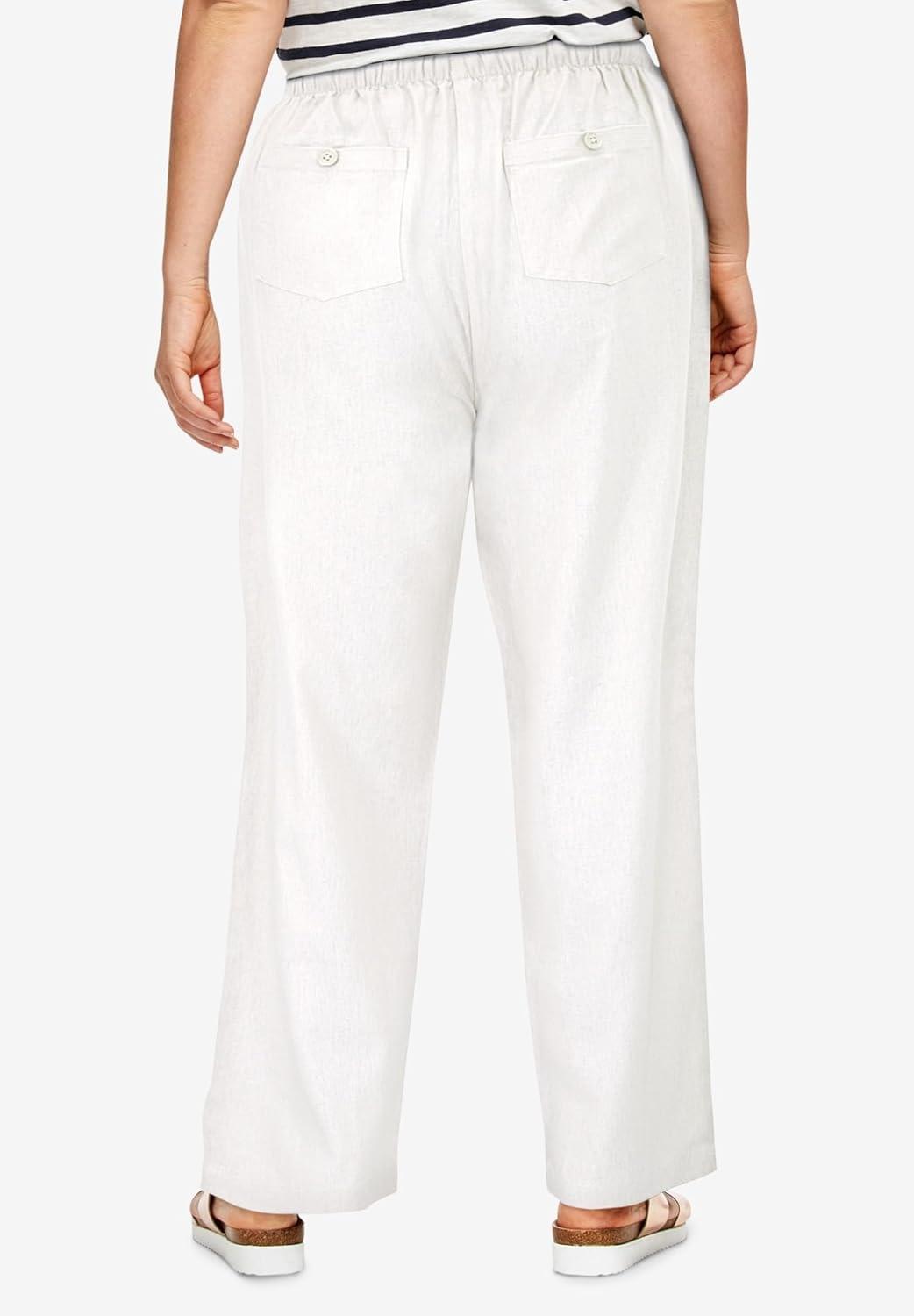 image:imageellos Plus Size LinenBlend Drawstring PantsWhite