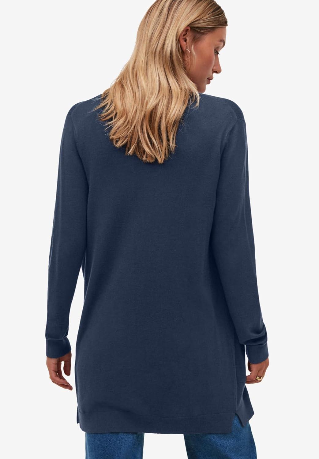 image:imageellos Plus Size Long Button Front CardiganNavy