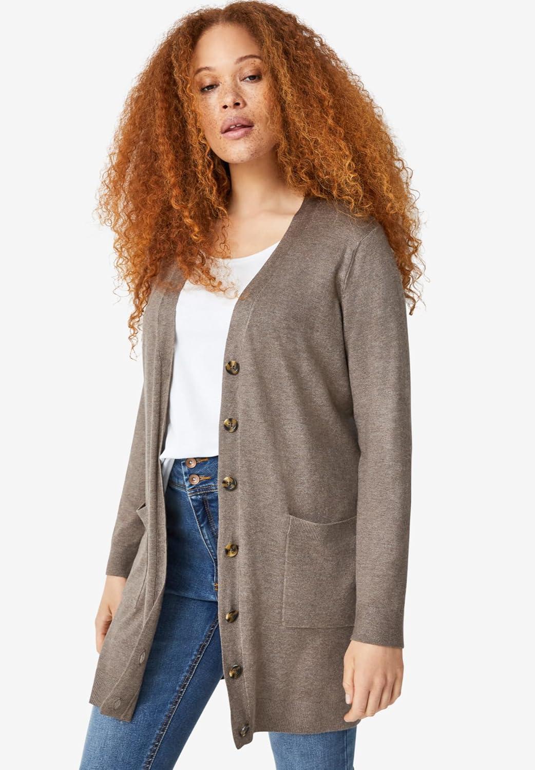 image:imageellos Plus Size Long Button Front CardiganNavy