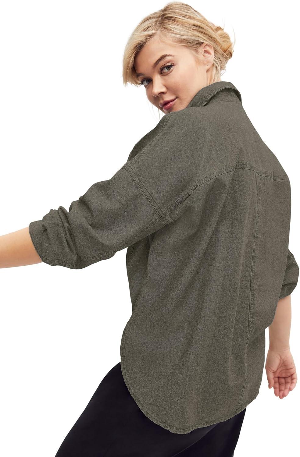 image:imageellos Plus Size Oversized ButtonFront Denim ShirtDark Grey Wash