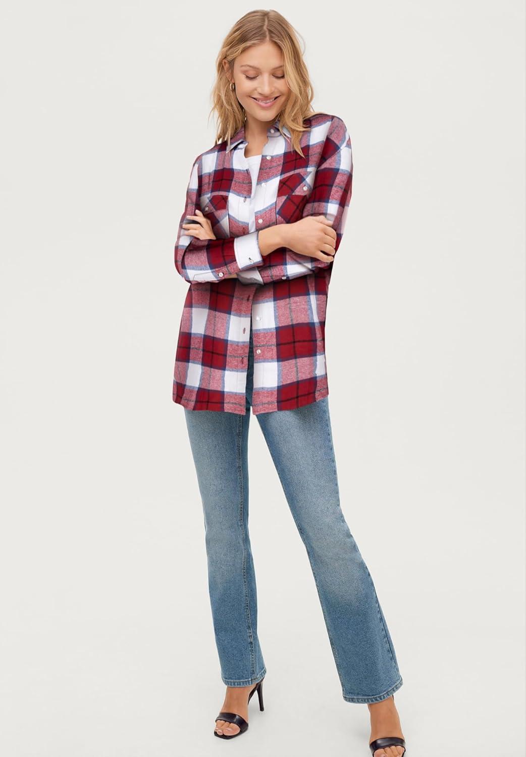 image:imageellos Plus Size Plaid ButtonFront Flannel TunicDusty Pink Plaid