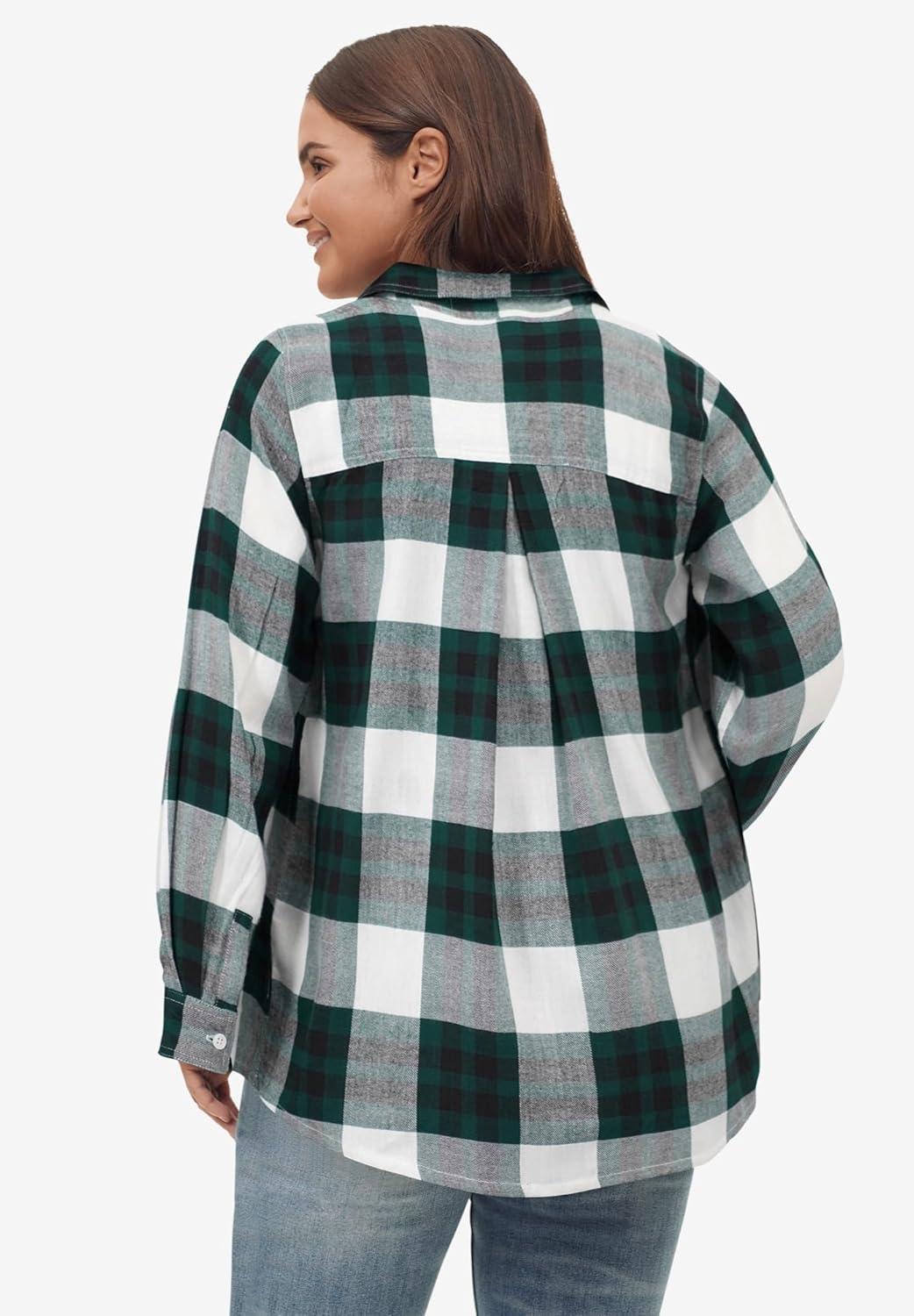 image:imageellos Plus Size Plaid Flannel ShirtDeep Emerald Plaid
